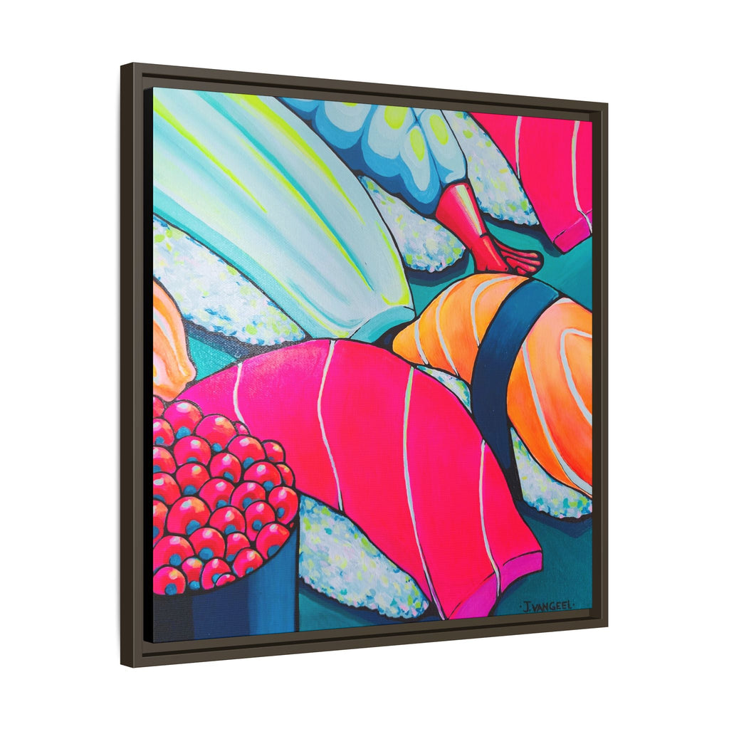 Framed Neon Sushi Canvas Print