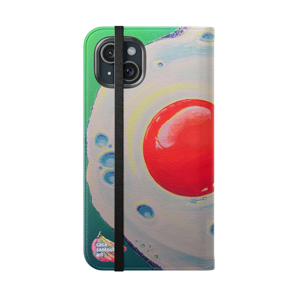 Neon Fried Egg Flip Phone Case – Wallet Cover with Card Slots