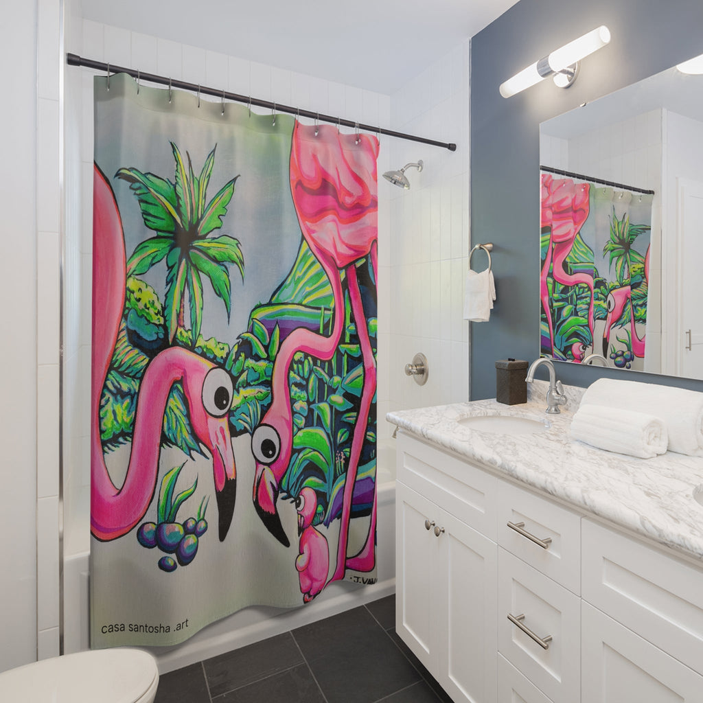 Cyclops Flamingo Family Pop Art Shower Curtain