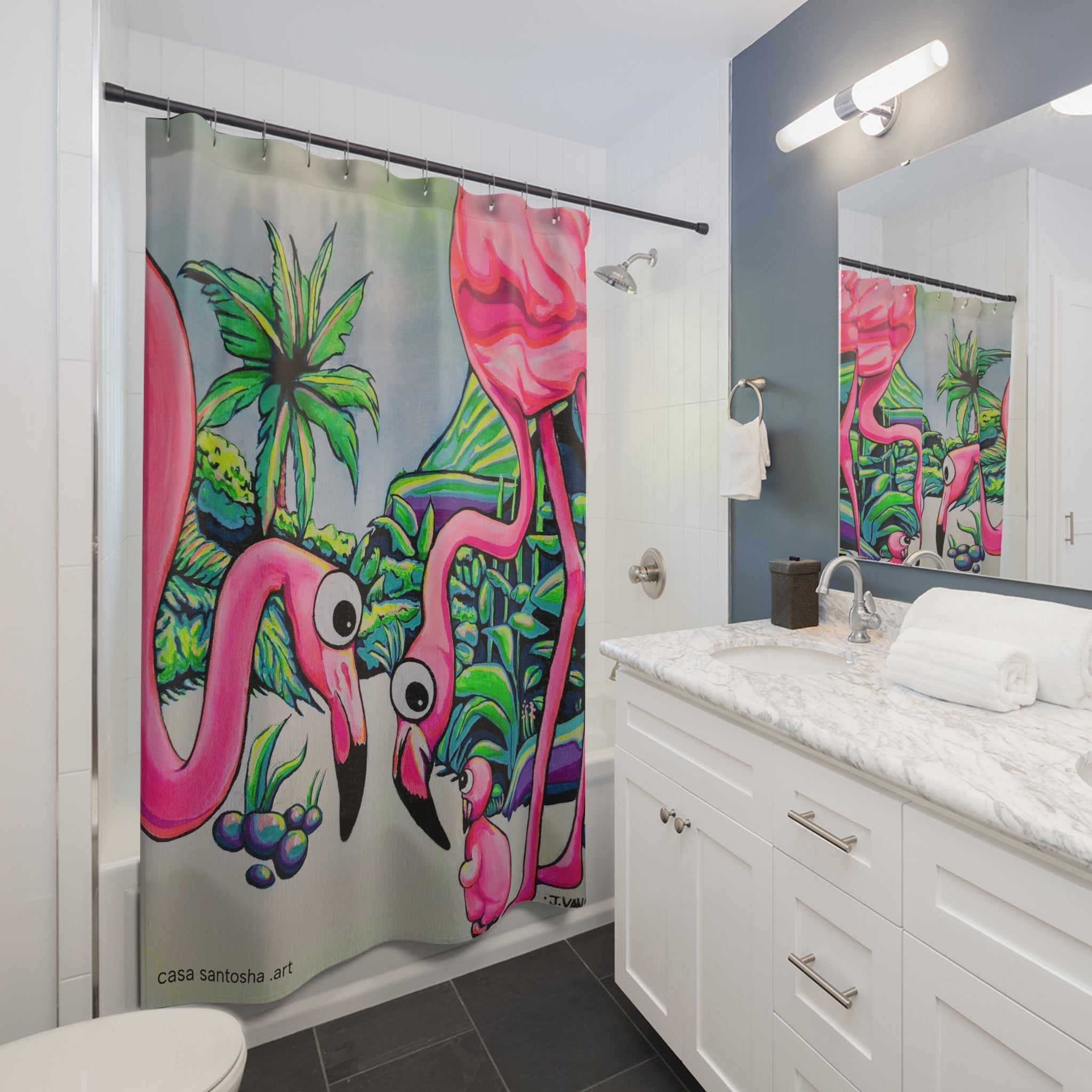 Cyclops Flamingo Family Pop Art Shower Curtain