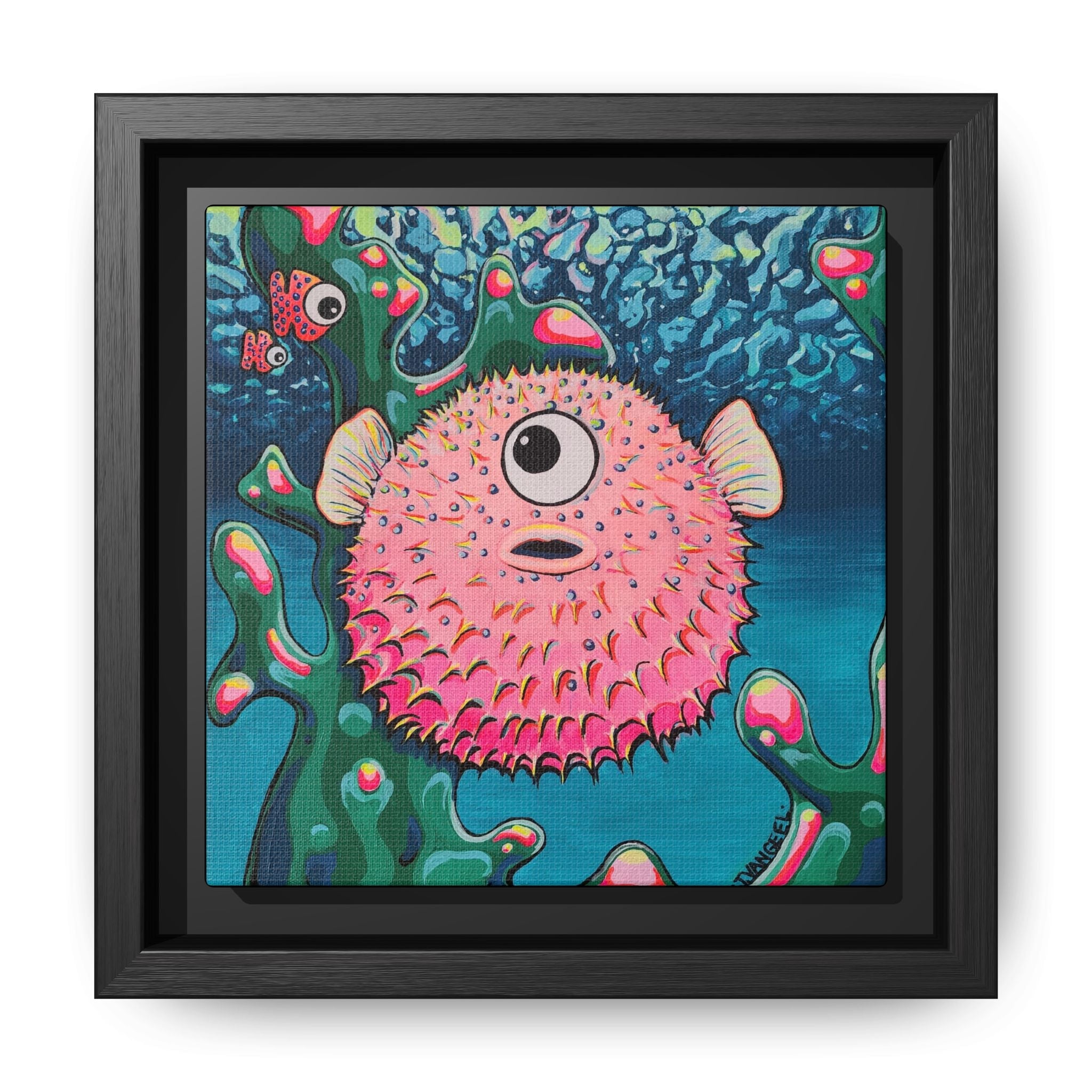 Framed Cyclops Pufferfish Canvas Print