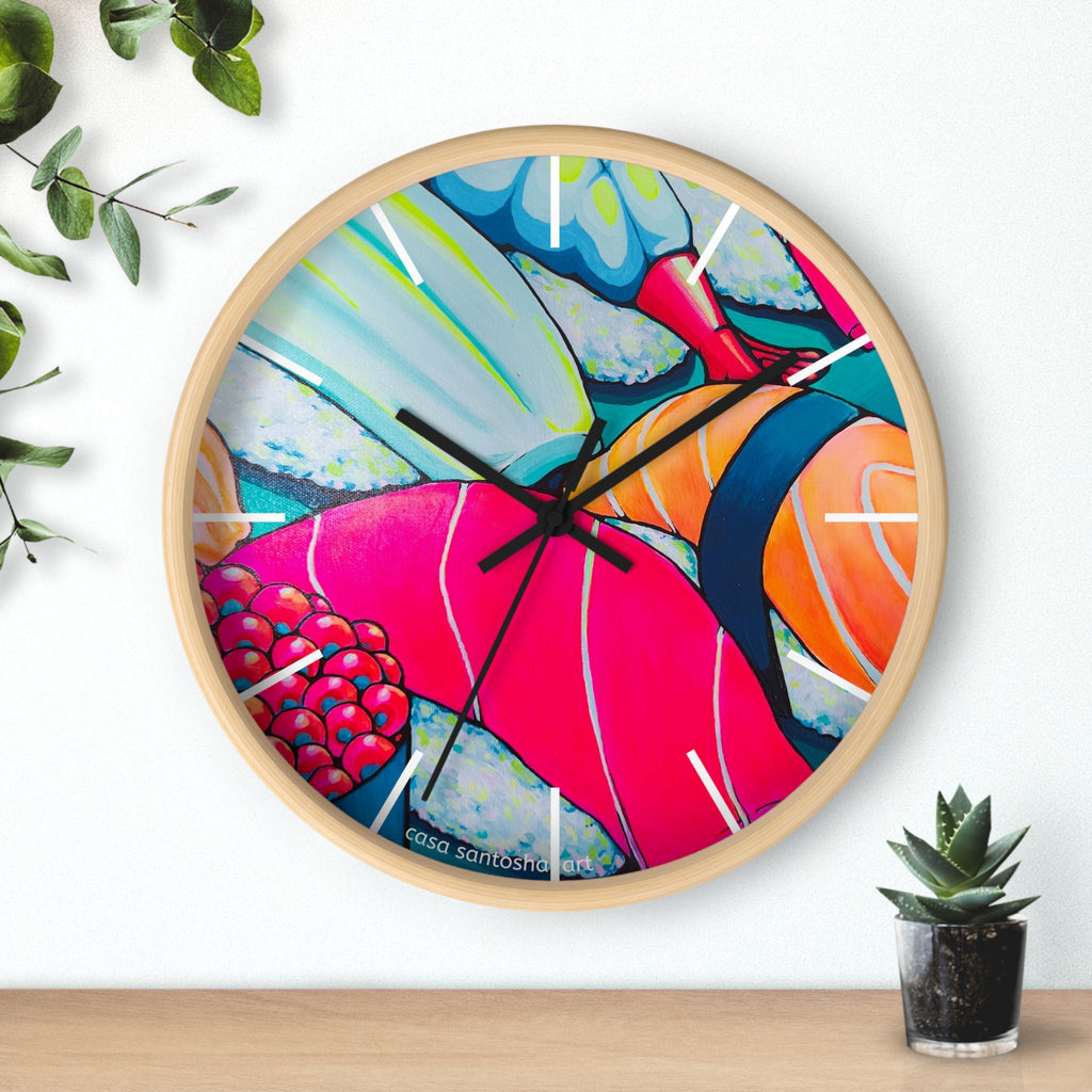 Neon Sushi Pop Art Wall Clock