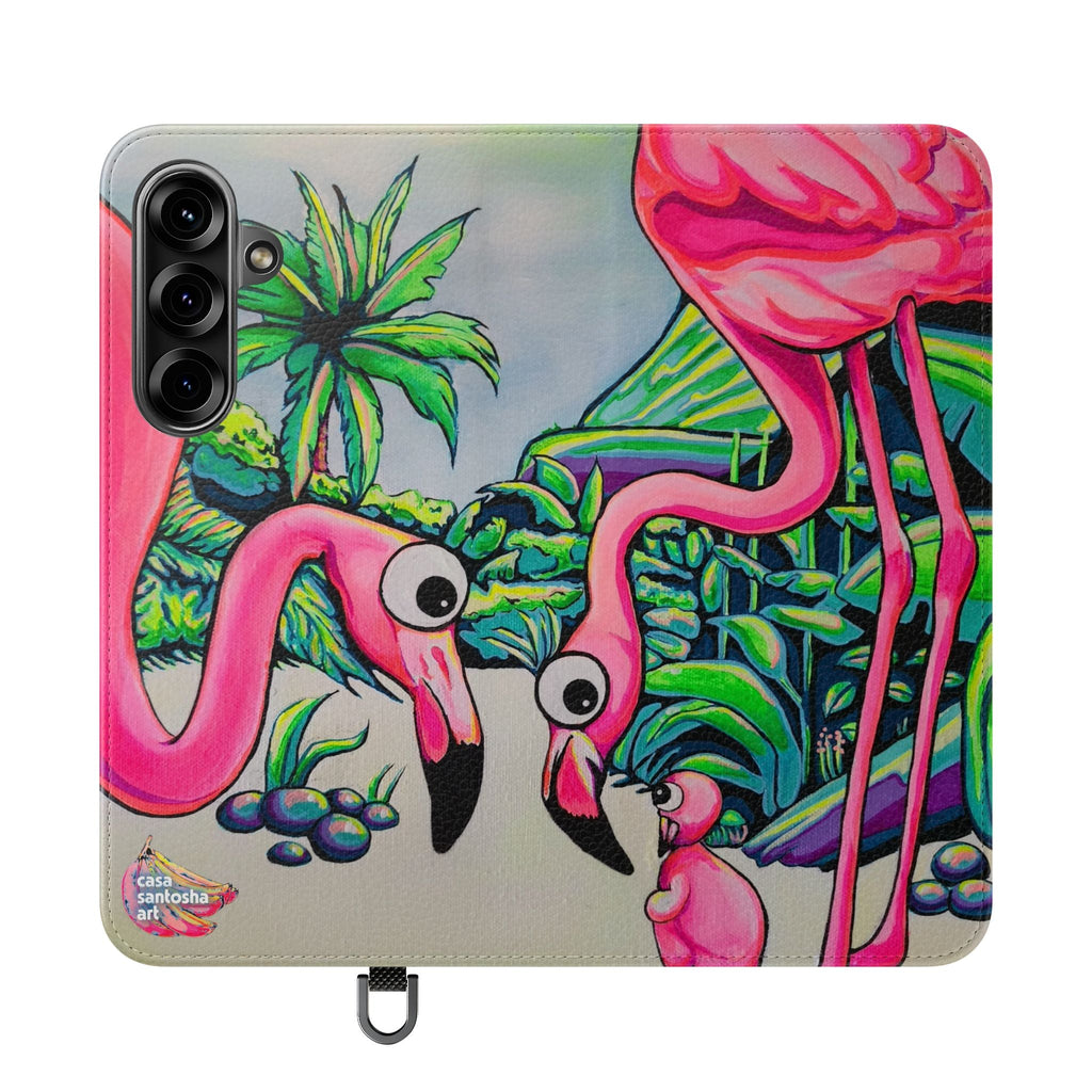 Cyclops Flamingo Family Flip Phone Case – Wallet Cover with Card Slots