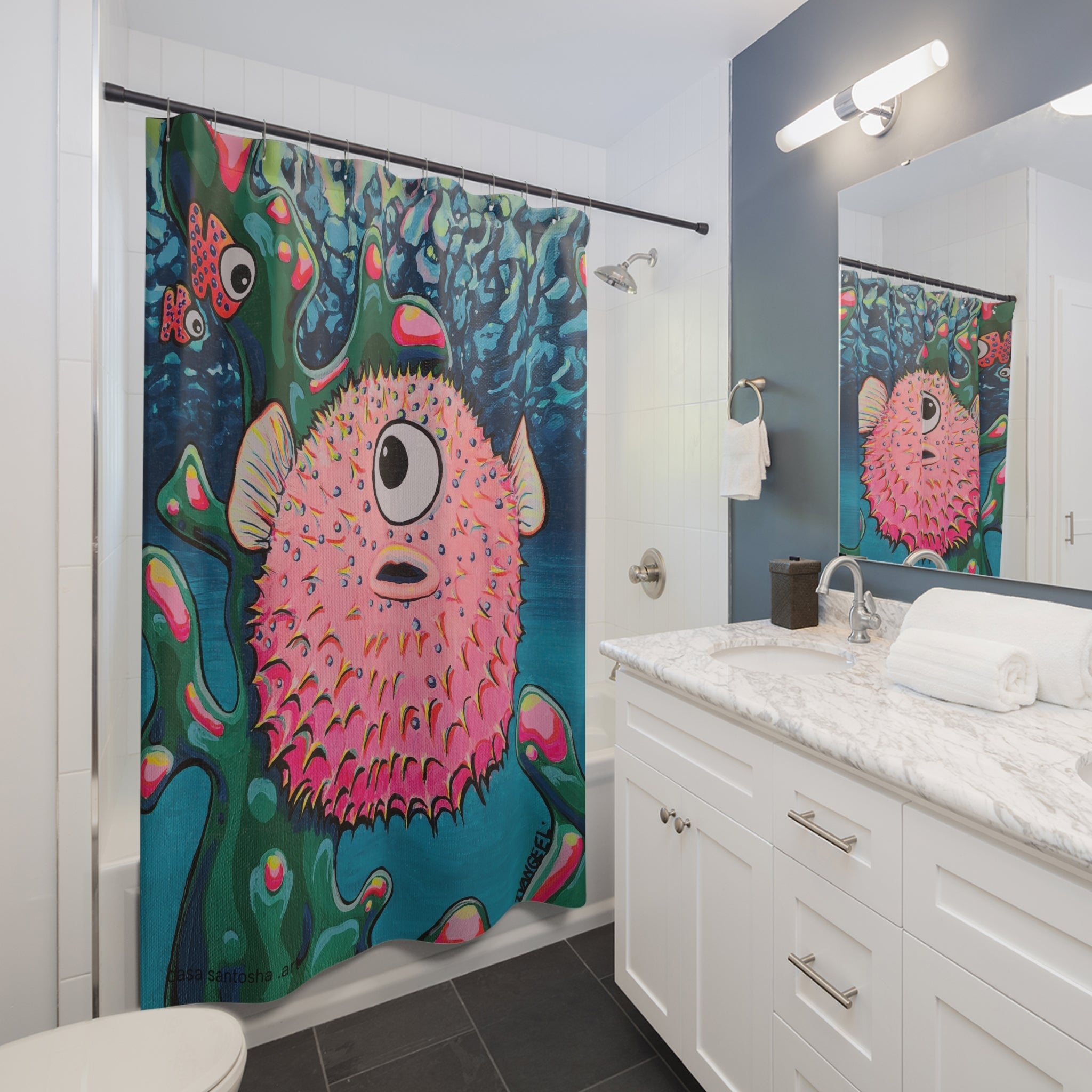 Cyclops Pufferfish Pop Art Shower Curtain