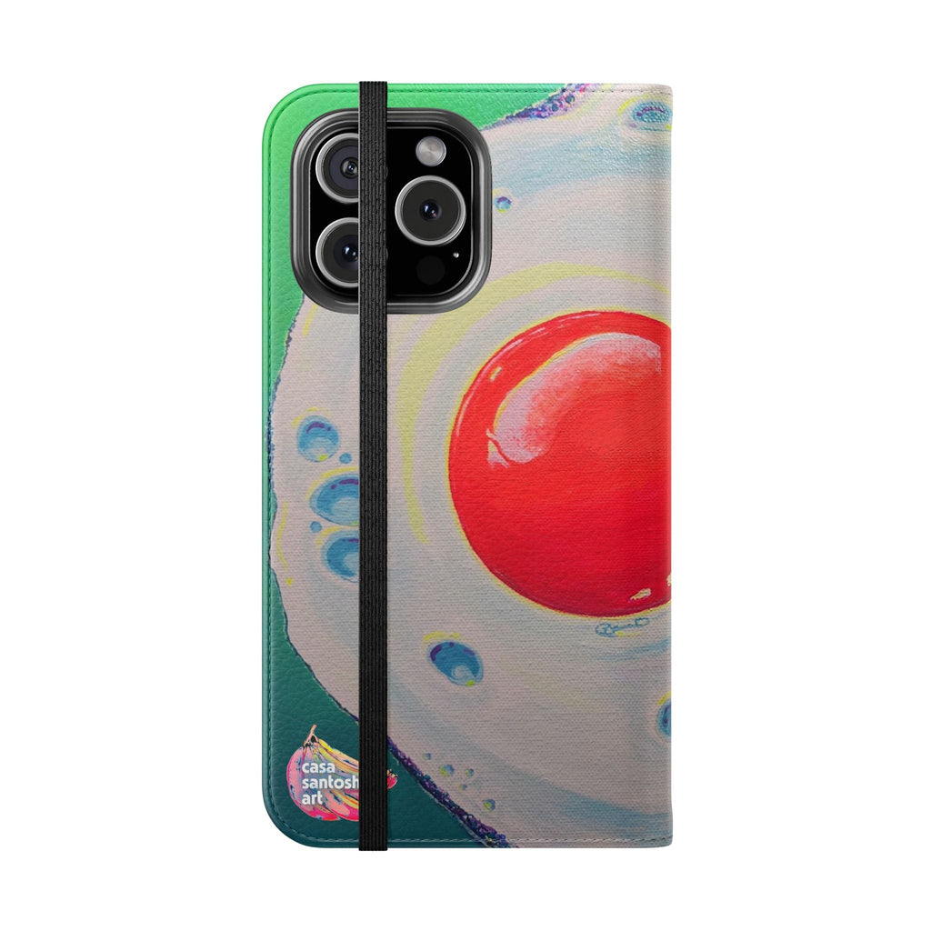 Neon Fried Egg Flip Phone Case – Wallet Cover with Card Slots