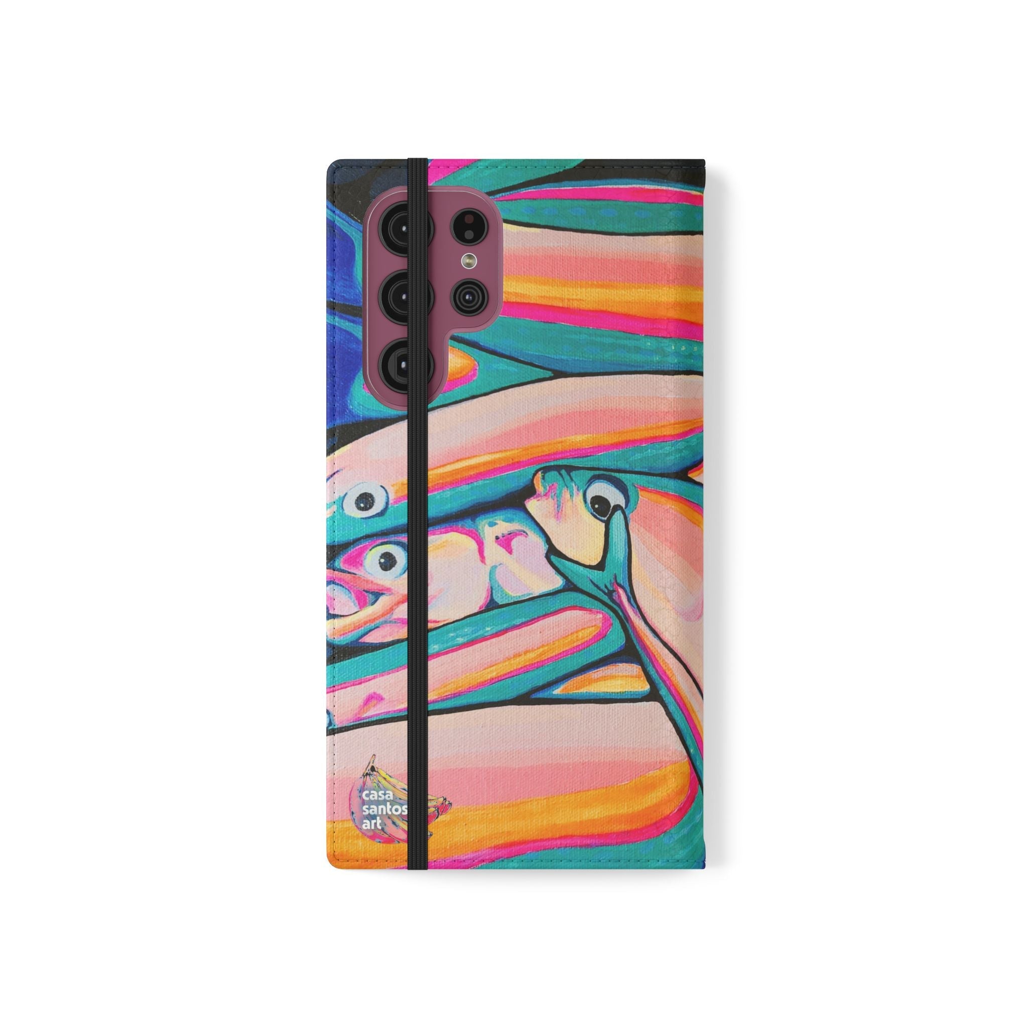 Neon Fish Flip Phone Case – Wallet Cover with Card Slots