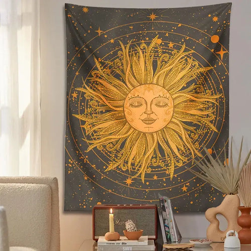 70s retro celestial sun moon wall tapestry bedroom art
