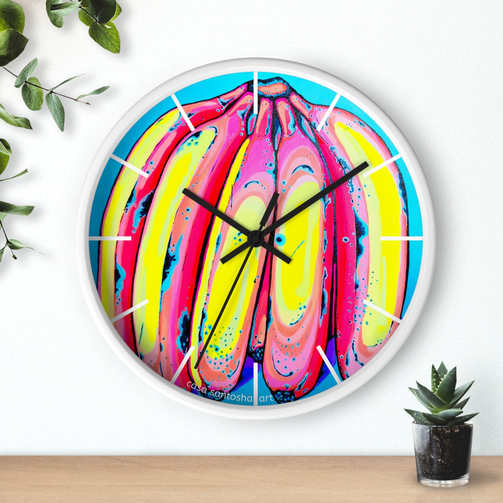 Neon Fat Bananas Pop Art Wall Clock
