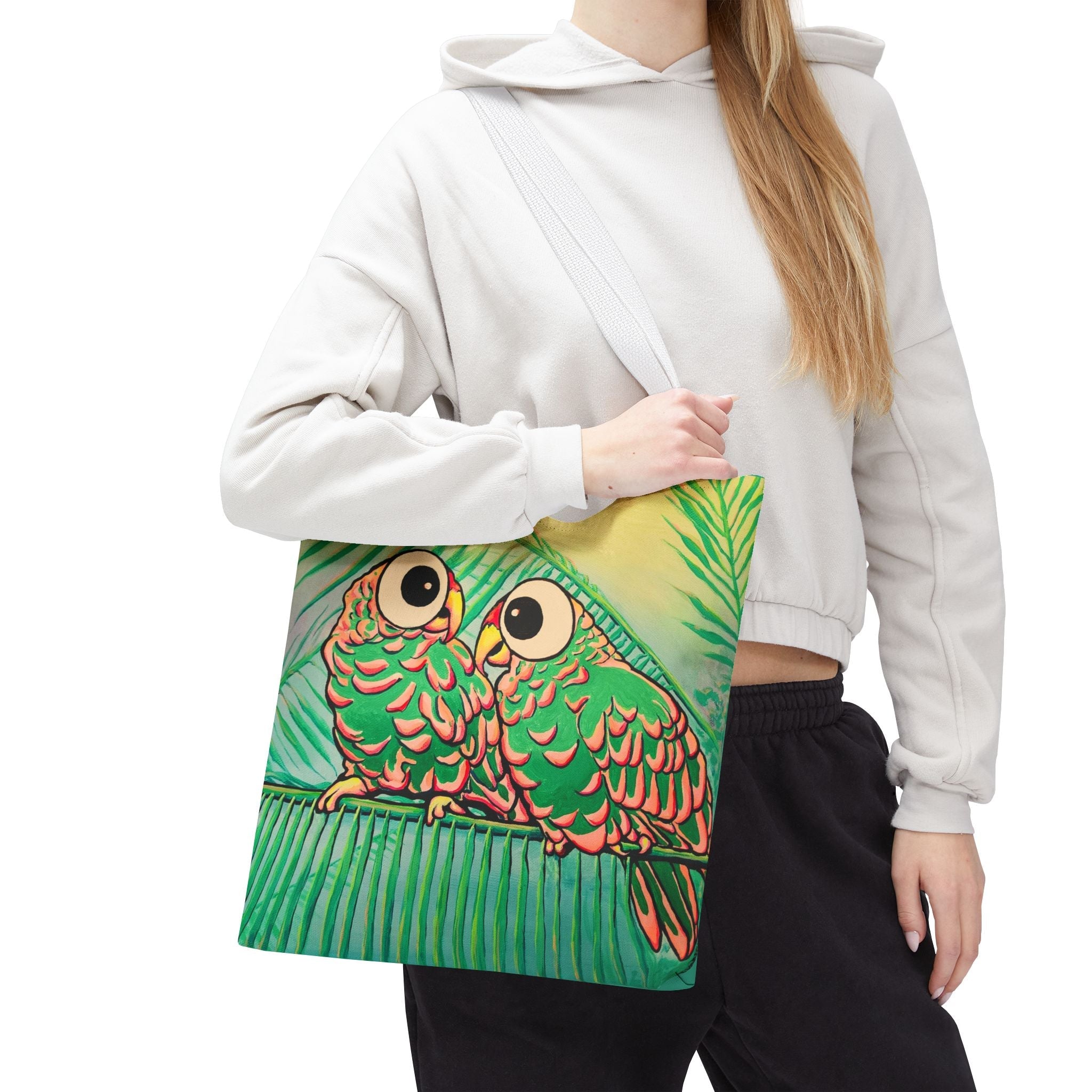 Premium Chatty Cyclops Parrots Tote Bag, Original Artist Design, Reusable Shopping Tote,  Eco-Friendly