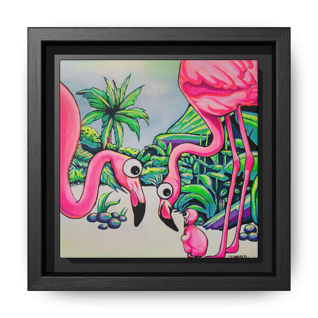 Framed Cyclops Flamingo Family Canvas Print