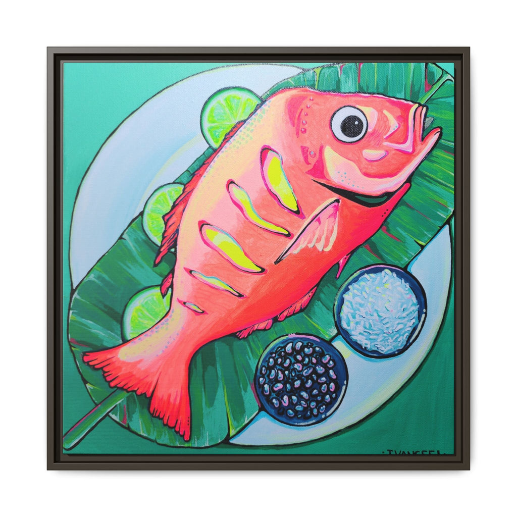 Framed Neon Fried Fish Canvas Print
