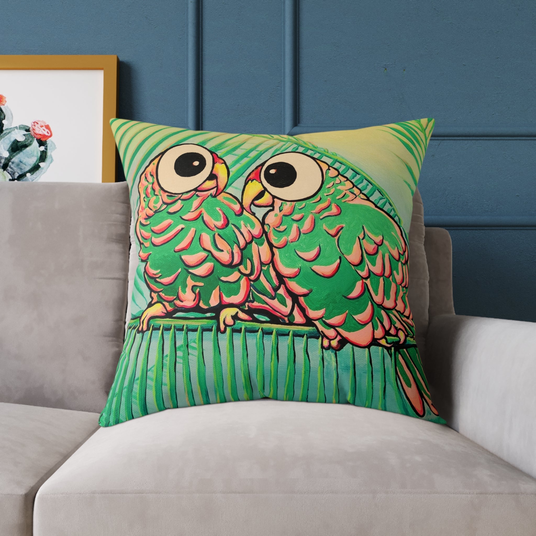 Chatty Cyclops Parrots Art Canvas Decorative Pillow