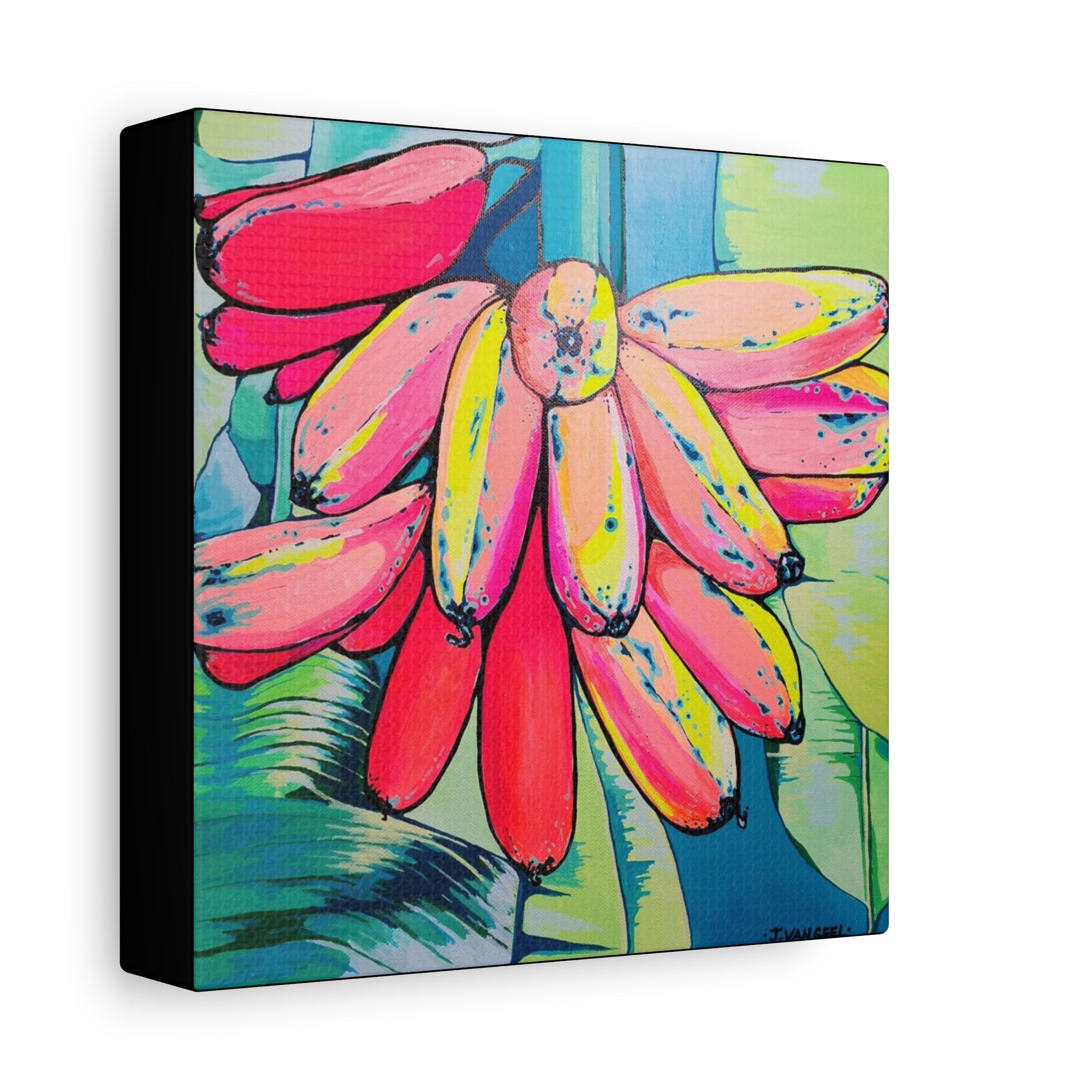 Neon Primitivo Bananas Canvas Print, Original Artist Design, Home Decor Wall Art
