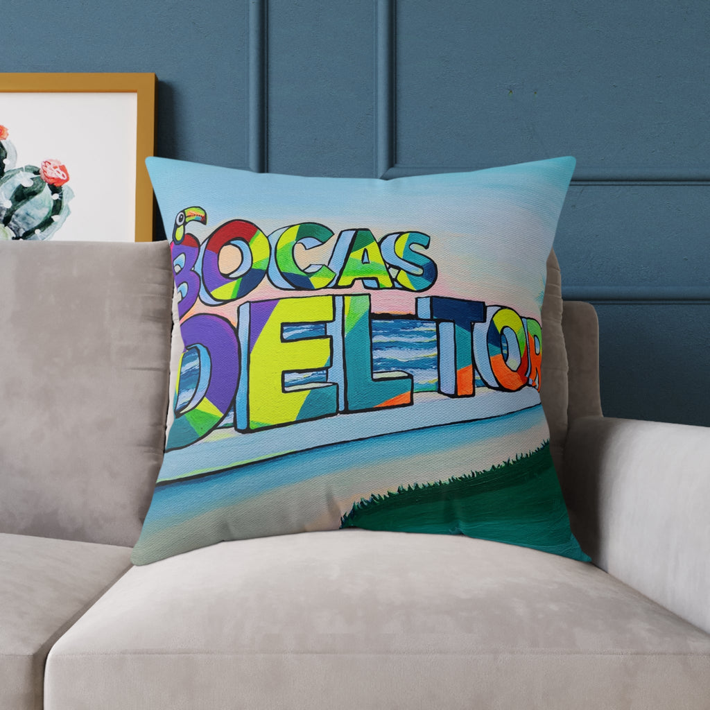 Bocas Del Toro Sign Art Canvas Decorative Pillow