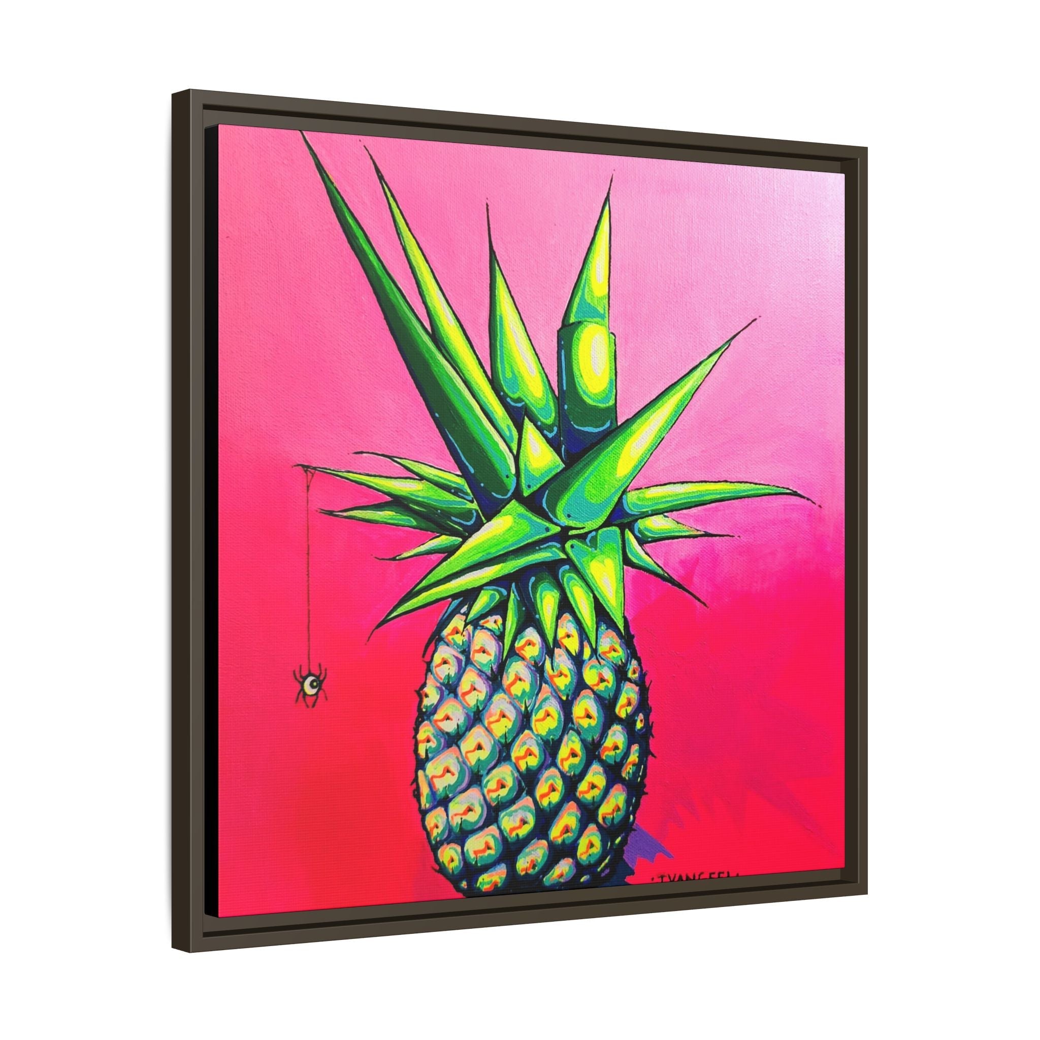 Framed Neon Pineapple Canvas Print
