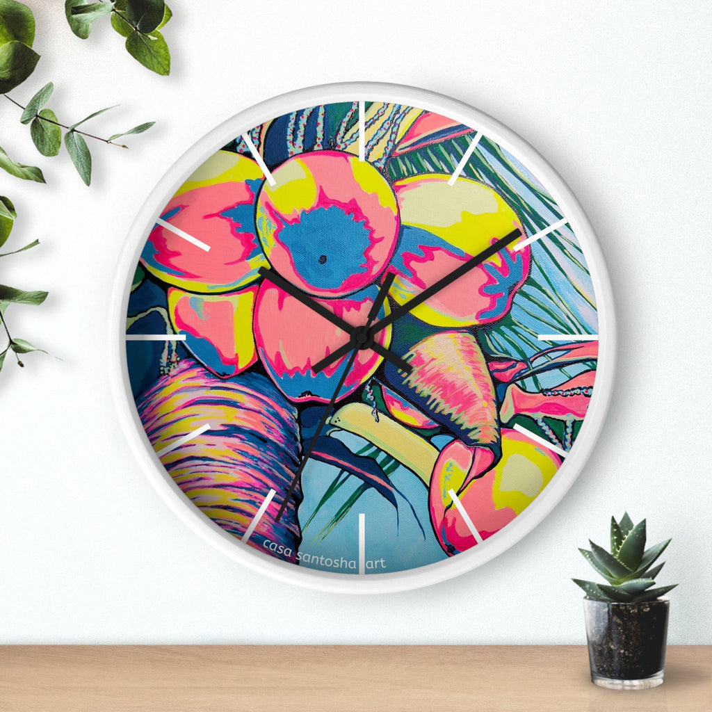 Neon Coconuts Pop Art Wall Clock