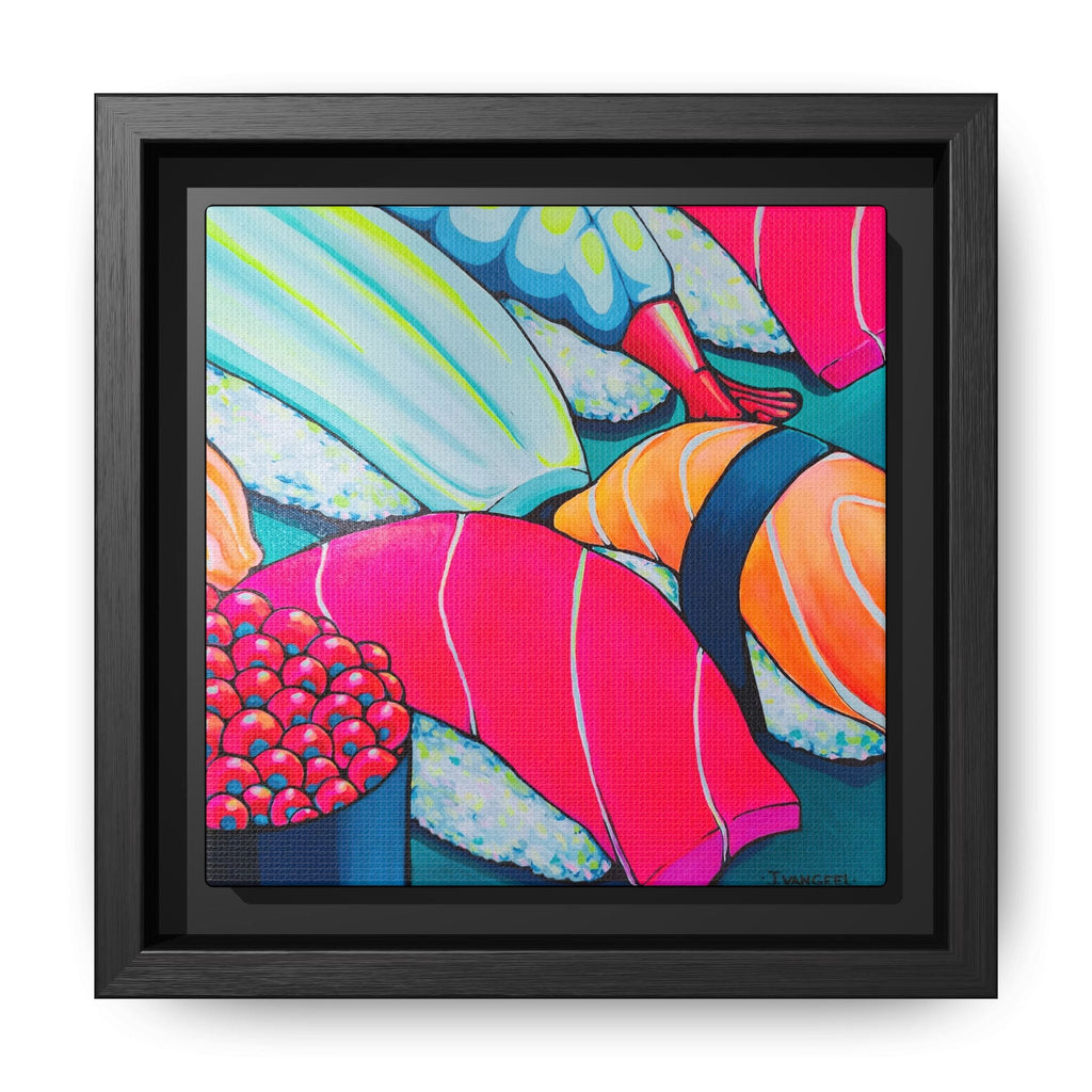 Framed Neon Sushi Canvas Print