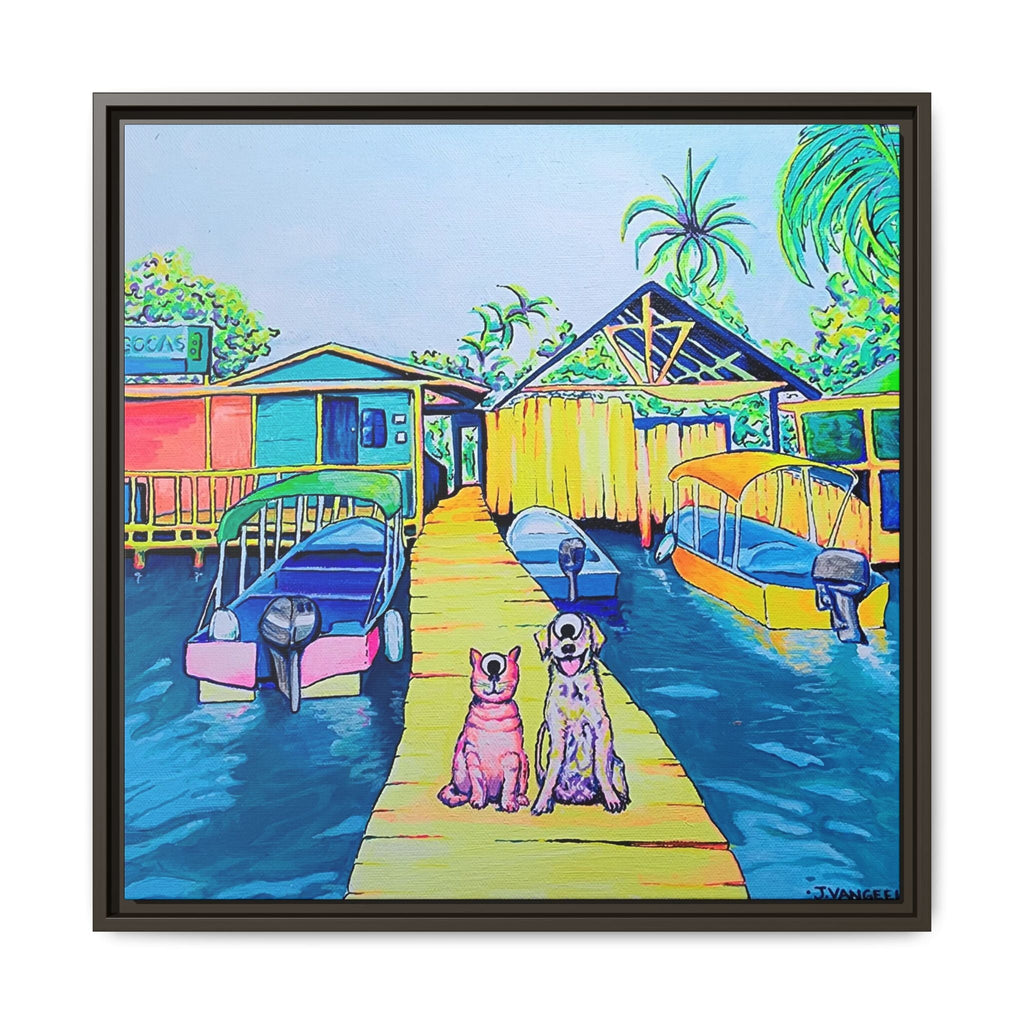 Framed Cyclops Cat and Dog in Bocas Canvas Print