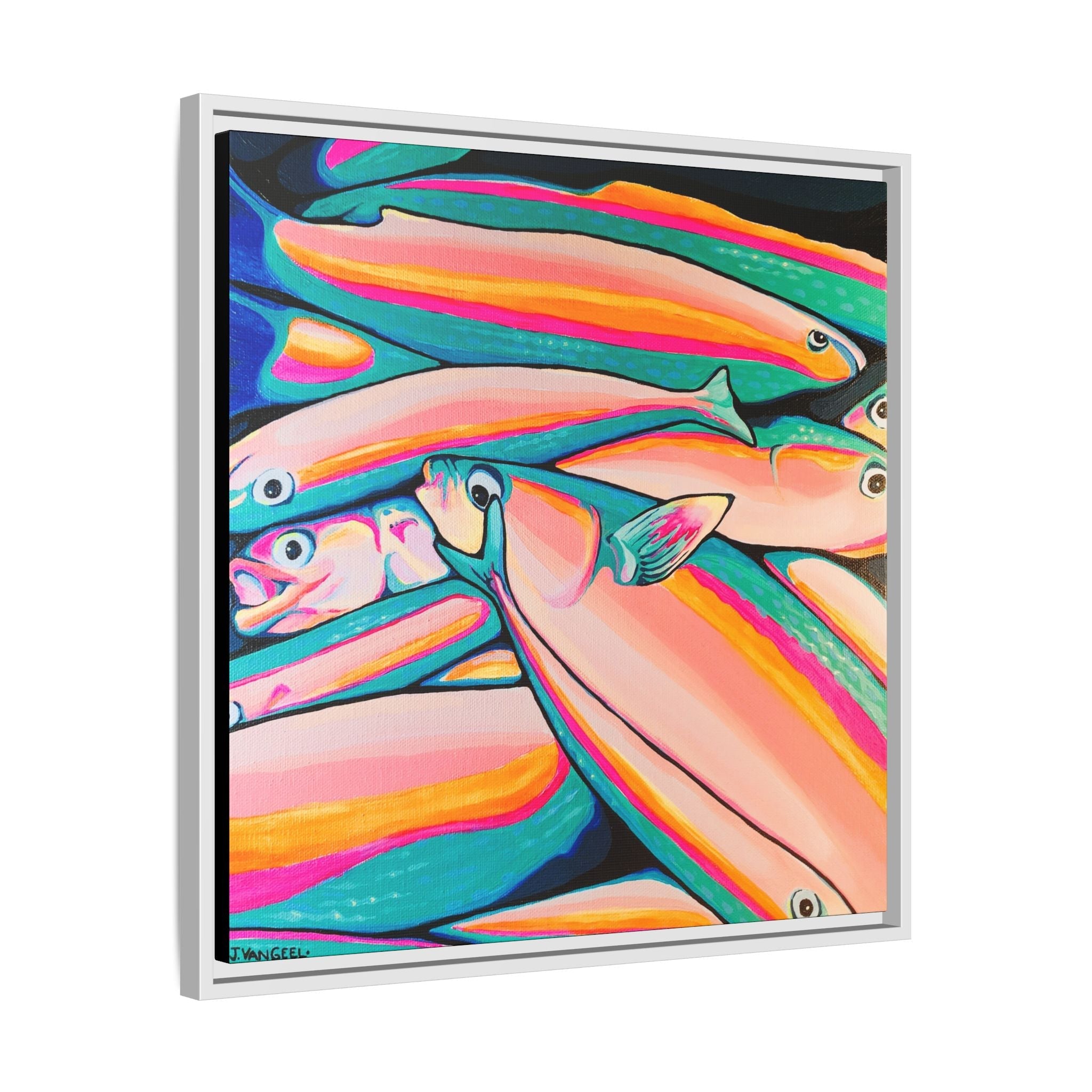Framed Neon Fish Canvas Print