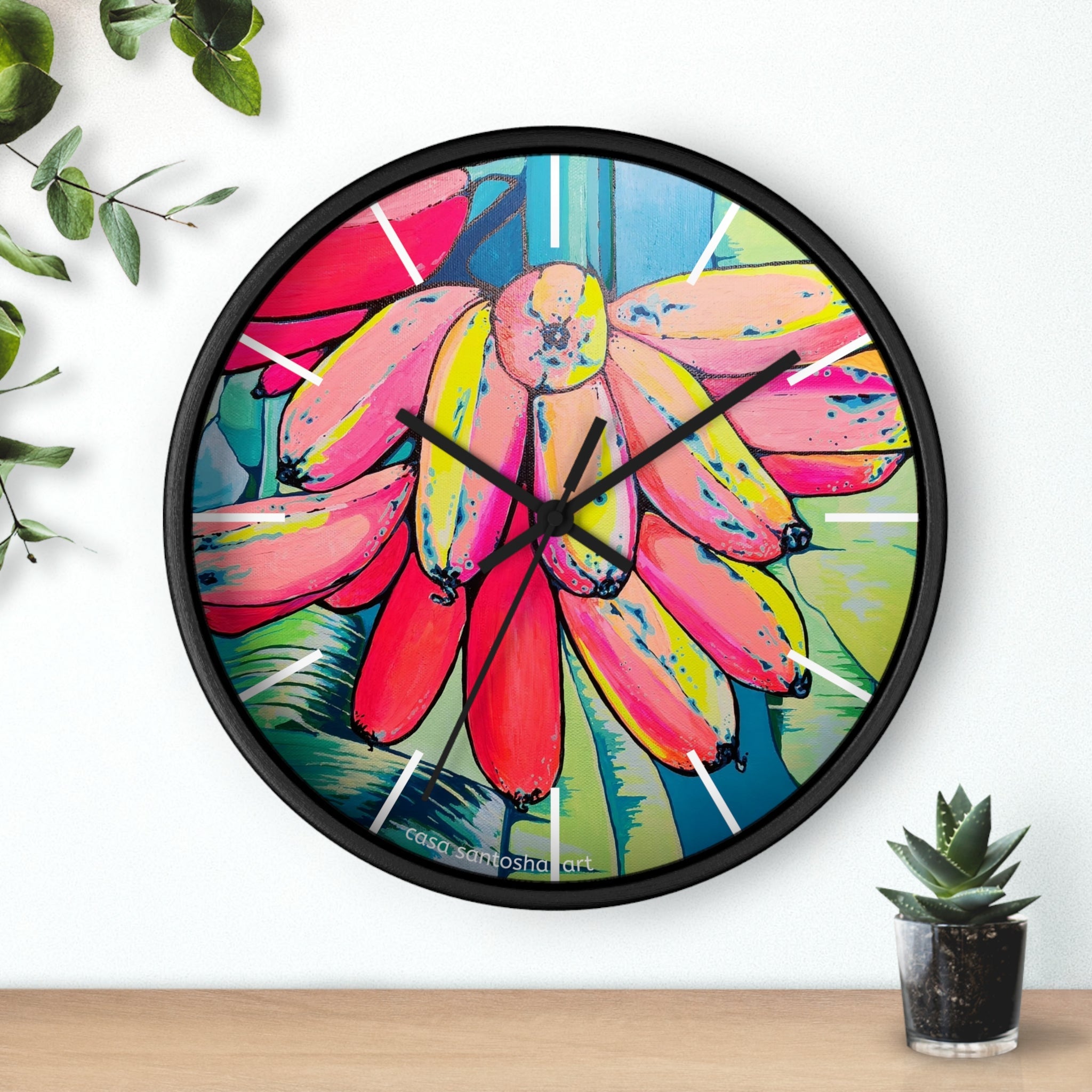 Neon Primitivo Bananas Pop Art Wall Clock