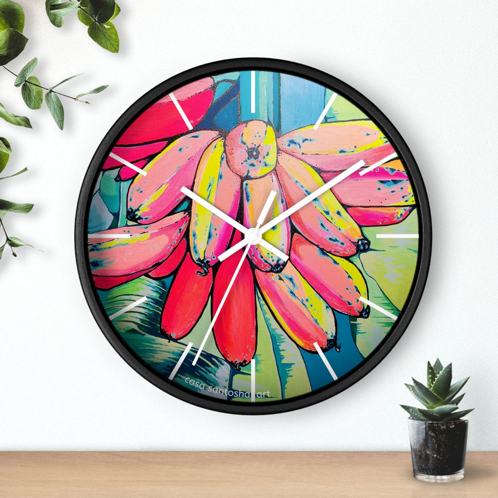 Neon Primitivo Bananas Pop Art Wall Clock