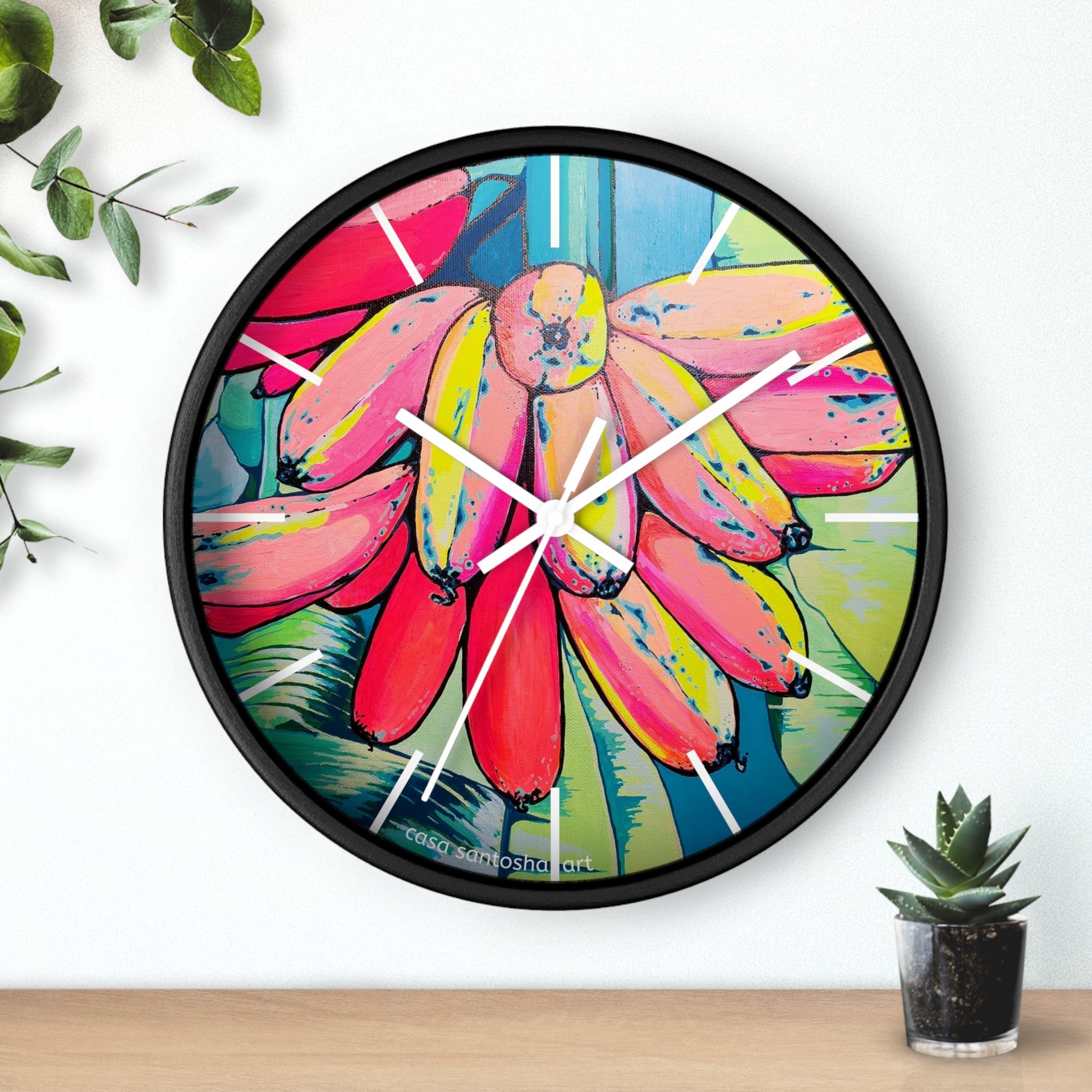Neon Primitivo Bananas Pop Art Wall Clock