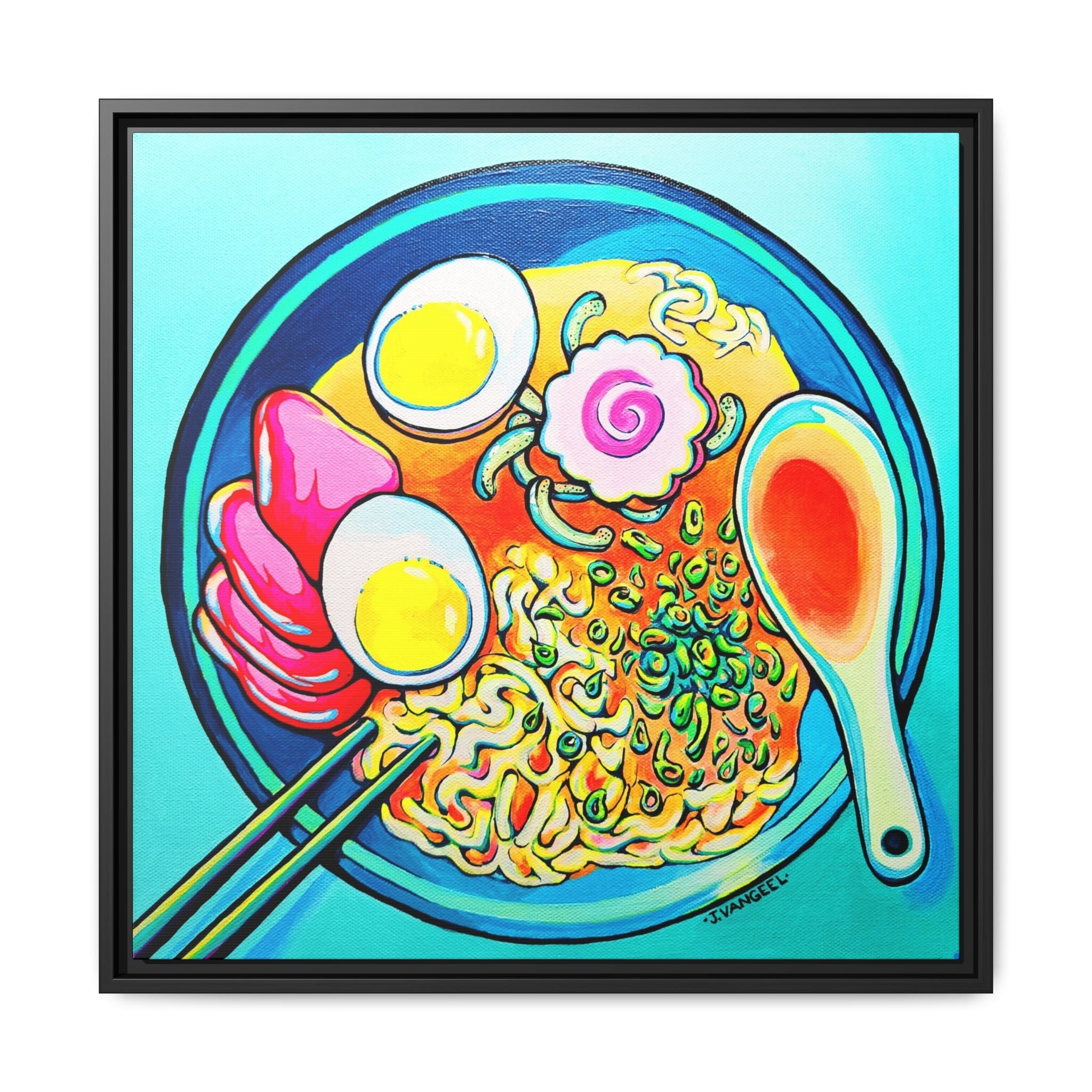 Framed Neon Ramen Canvas Print