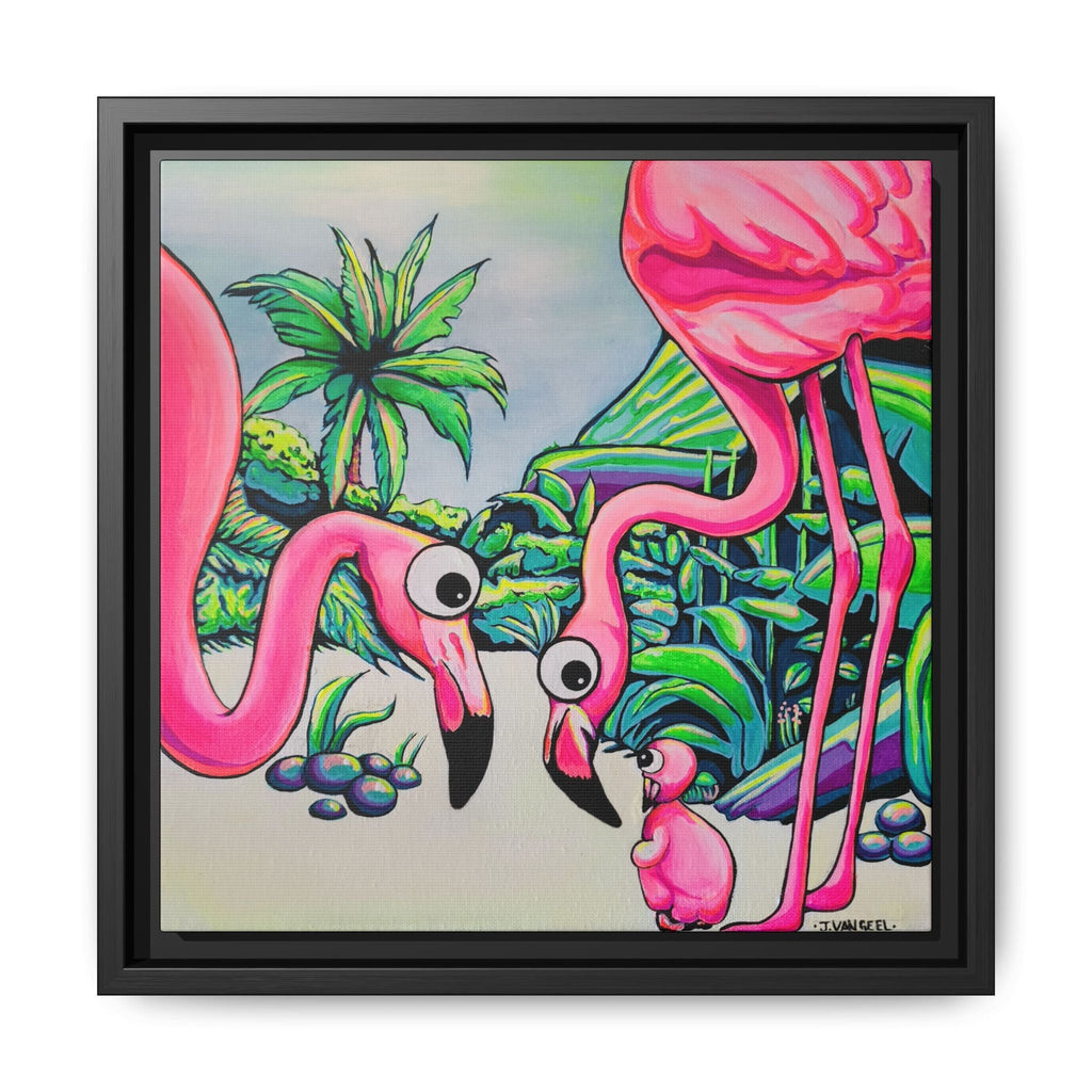 Framed Cyclops Flamingo Family Canvas Print