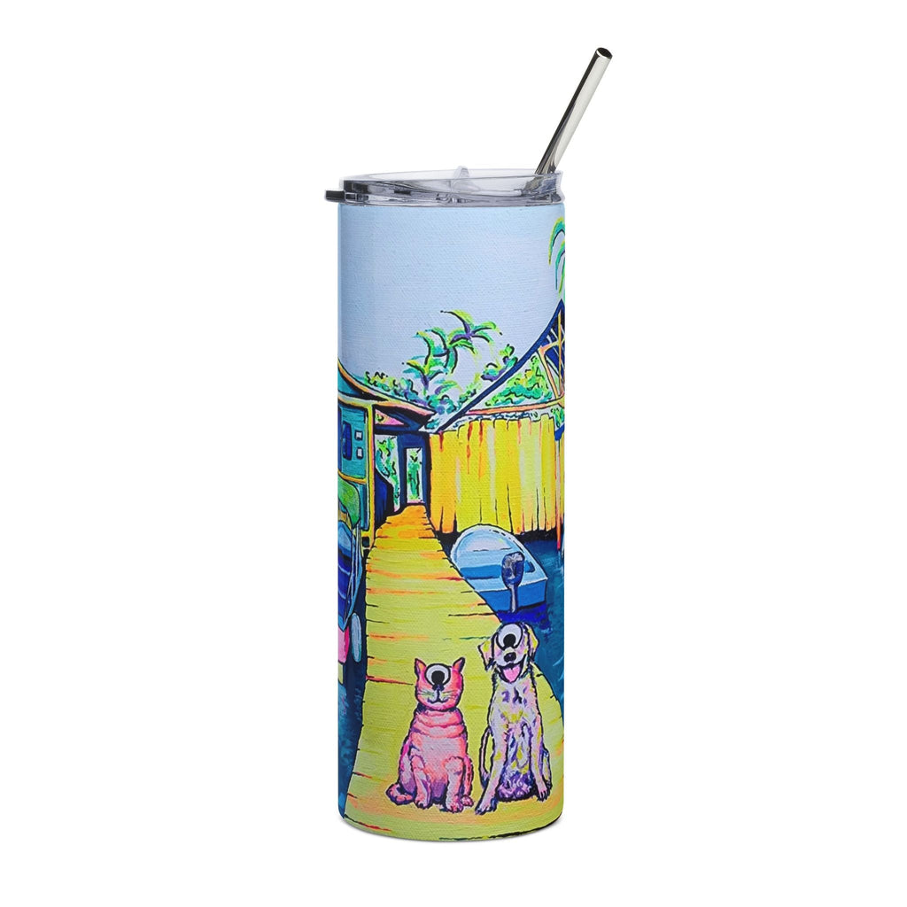 Cyclops Cat and Dog in Bocas Stainless Steel Tumbler, 20oz | Fun Travel Mug, Eco-Friendly