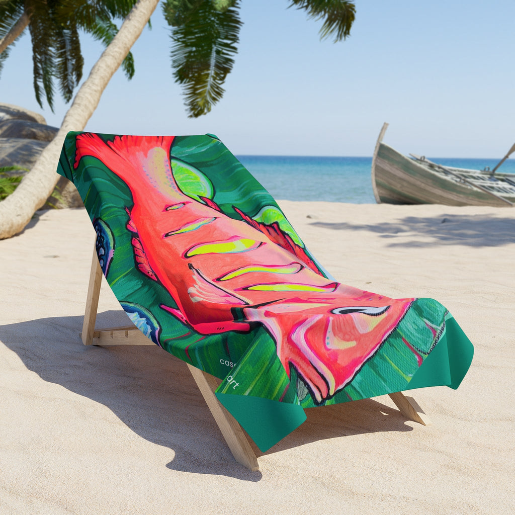 Neon Fried Fish Beach Towel for Summer Fun and Vacation Essentials
