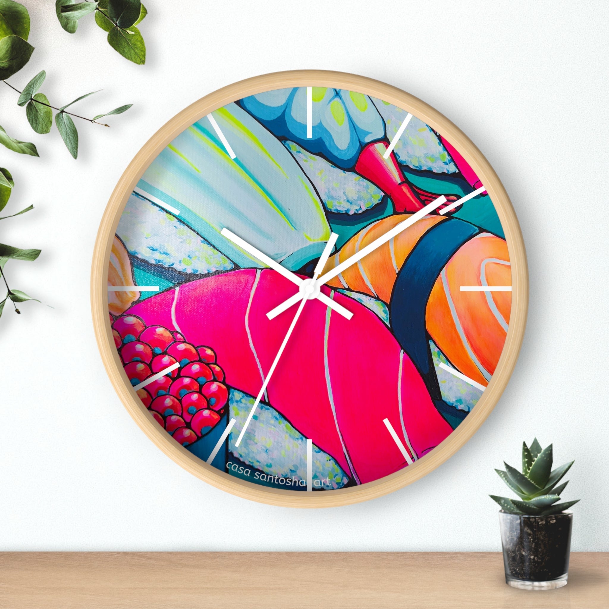 Neon Sushi Pop Art Wall Clock