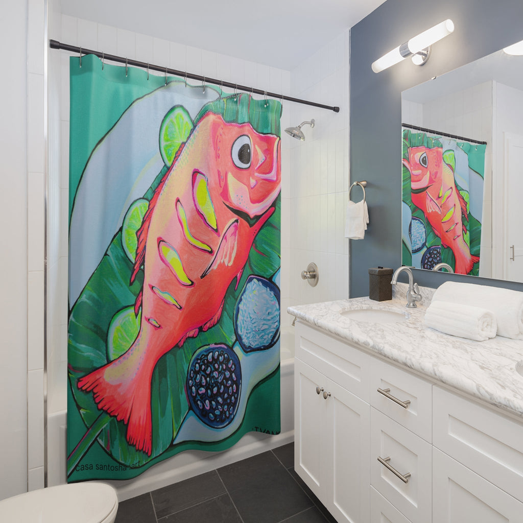 Neon Fried Fish Pop Art Shower Curtain