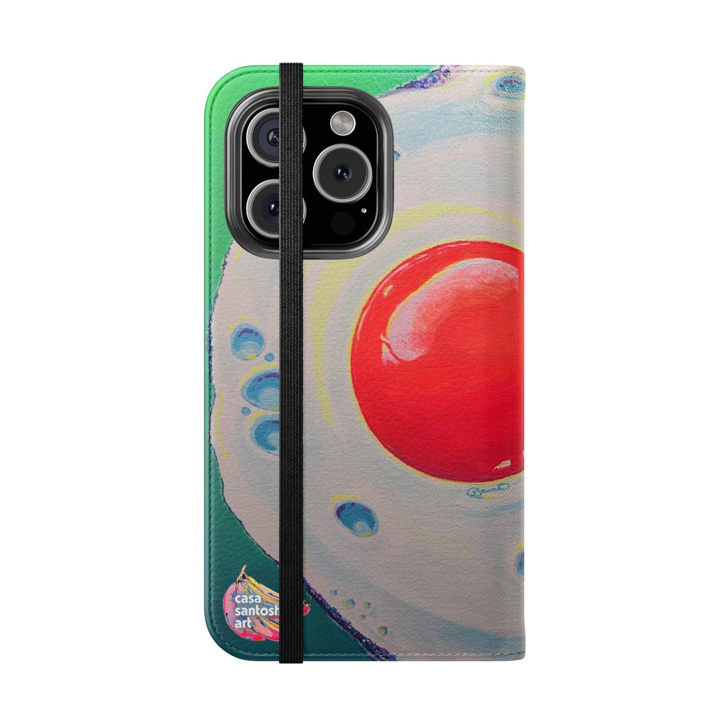 Neon Fried Egg Flip Phone Case – Wallet Cover with Card Slots
