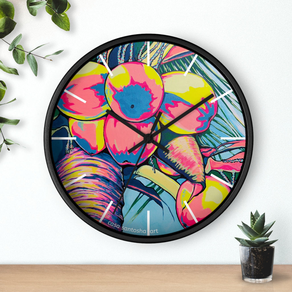 Neon Coconuts Pop Art Wall Clock