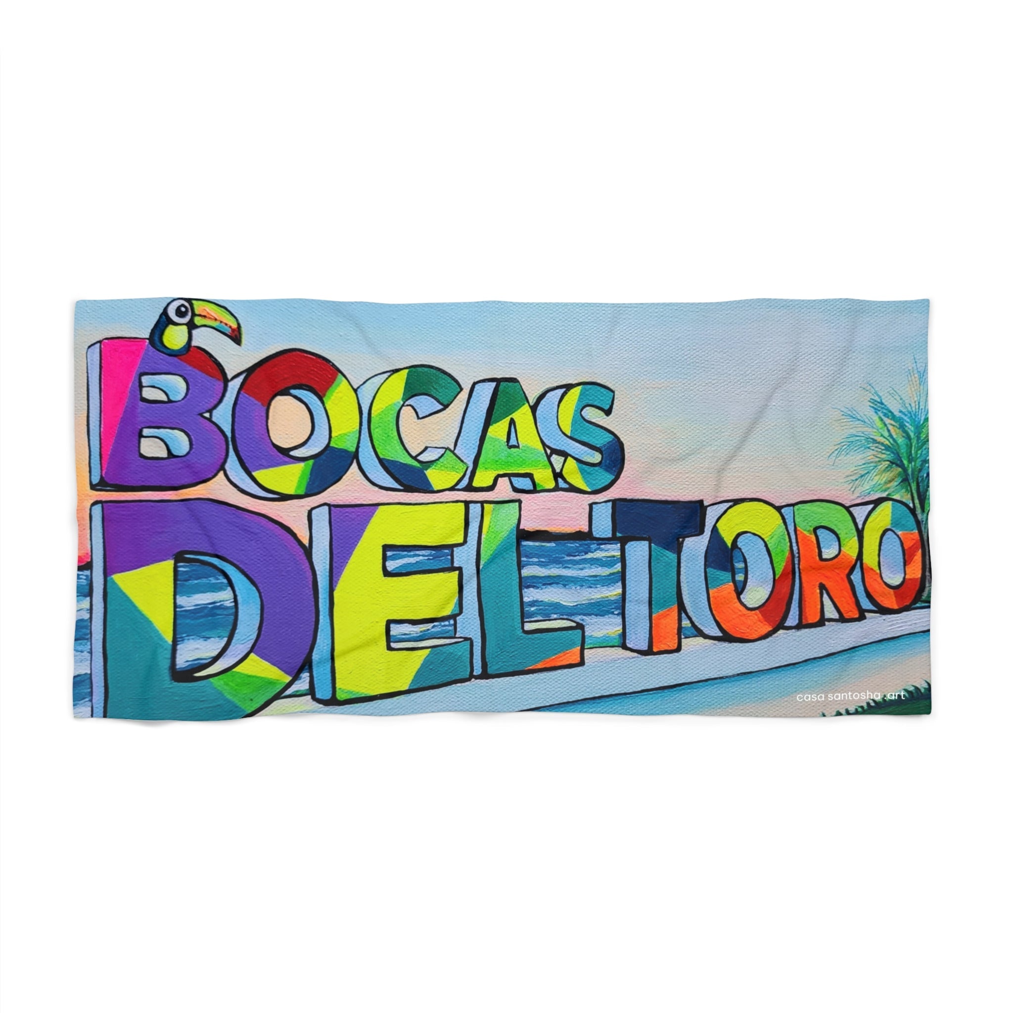 Bocas Del Toro Sign Beach Towel for Summer Fun and Vacation Essentials