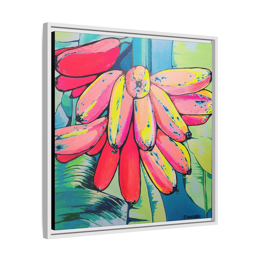 Framed Neon Primitivo Bananas Canvas Print