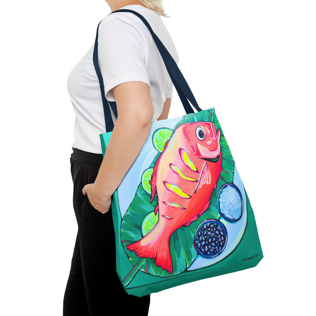 Premium Neon Fried Fish Tote Bag, Original Artist Design, Reusable Shopping Tote, Eco-Friendly
