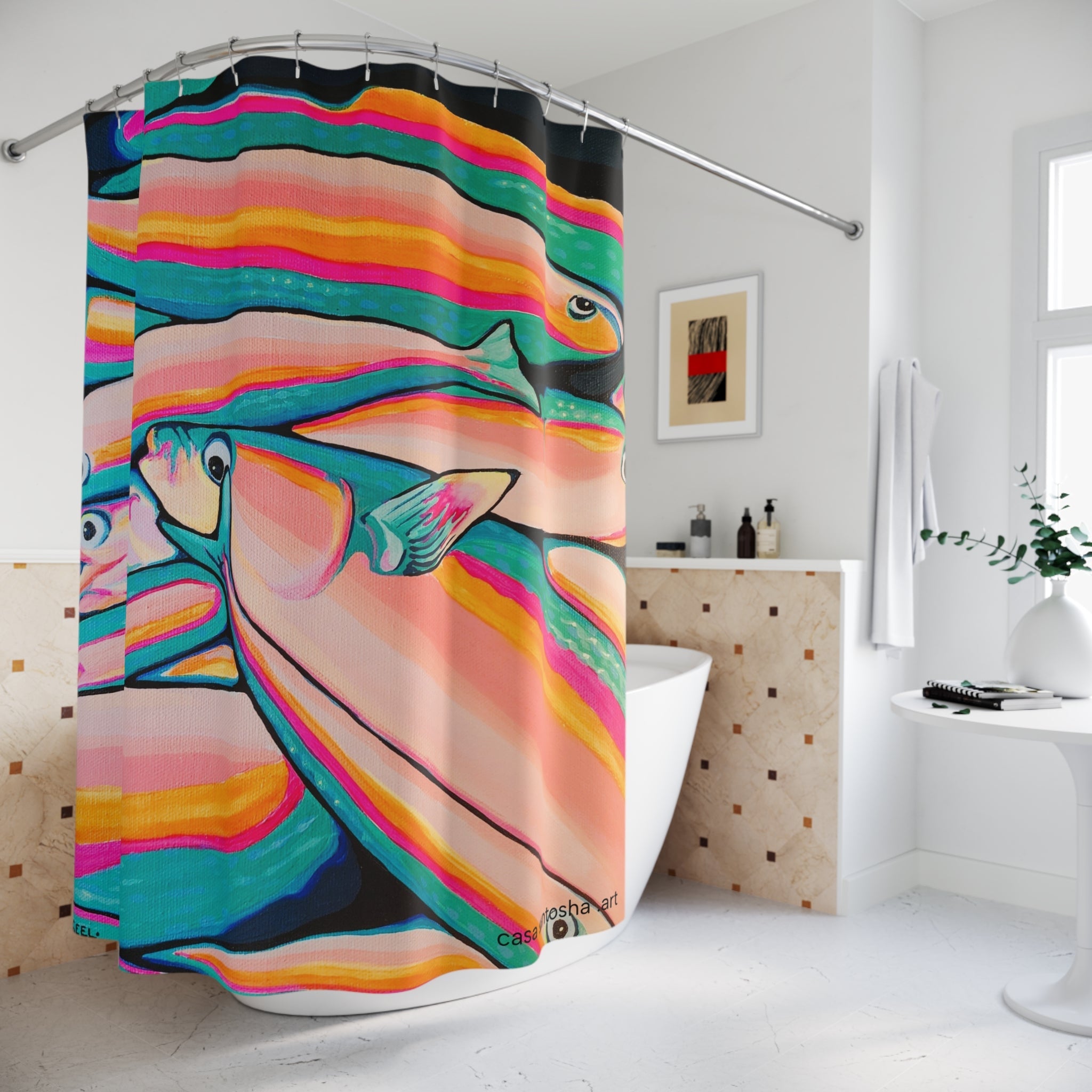 Neon Fish Pop Art Shower Curtain