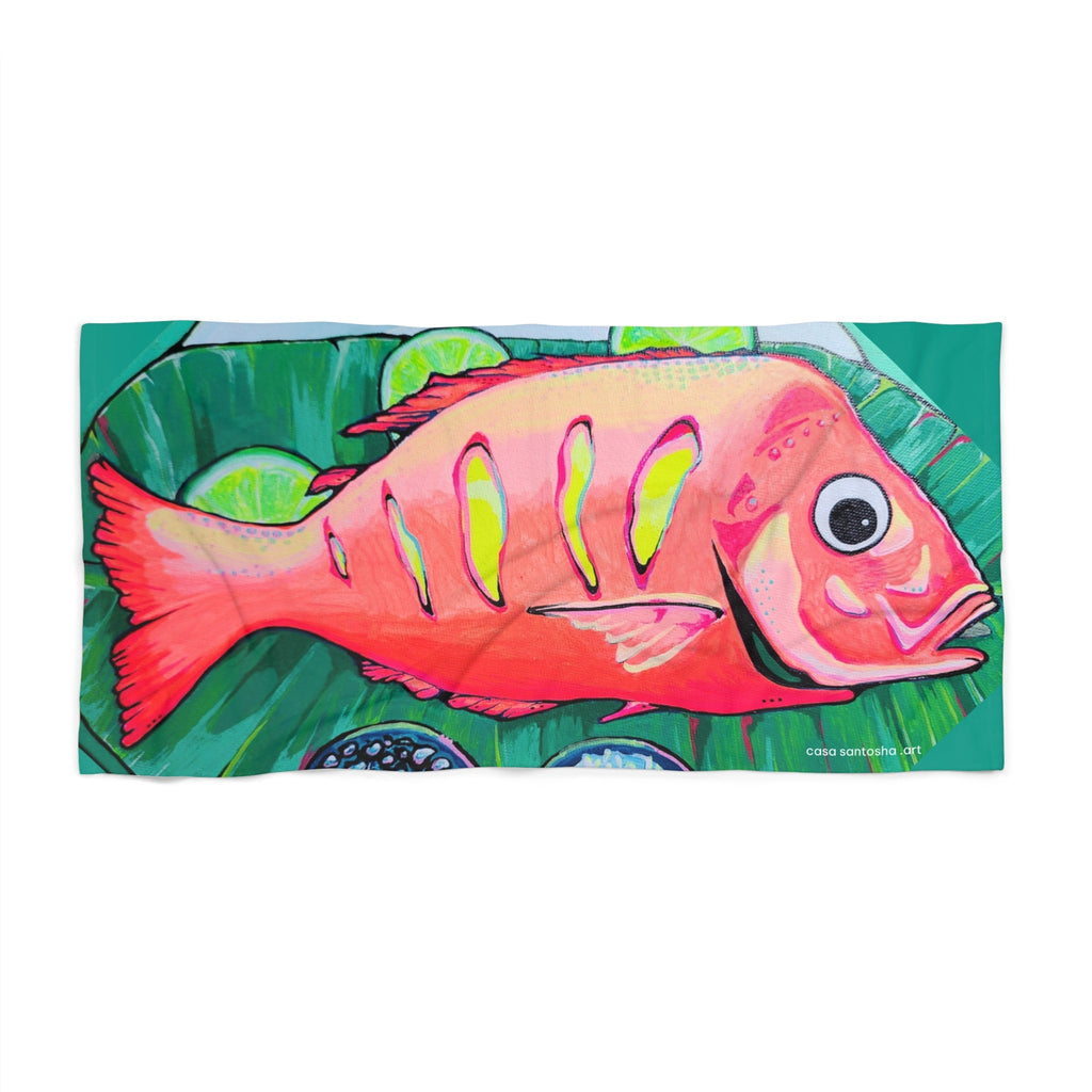 Neon Fried Fish Beach Towel for Summer Fun and Vacation Essentials