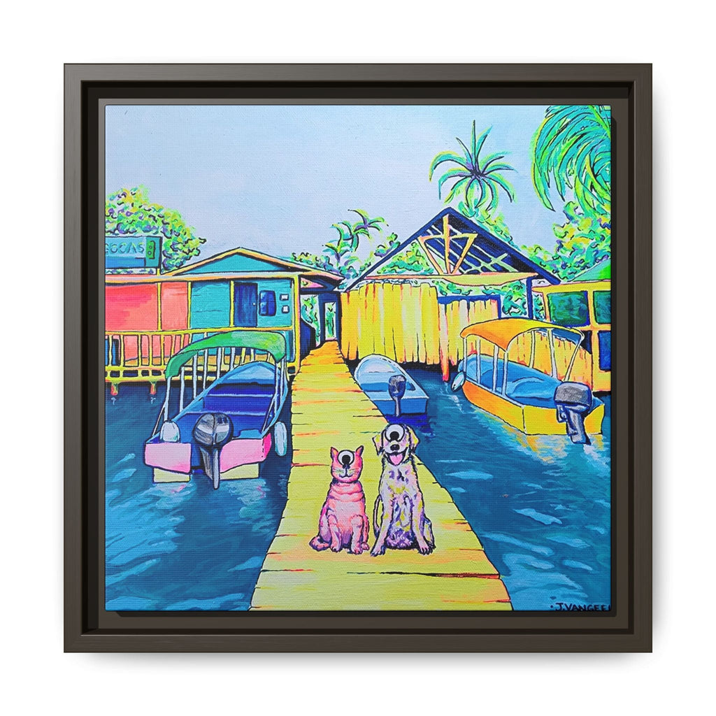 Framed Cyclops Cat and Dog in Bocas Canvas Print