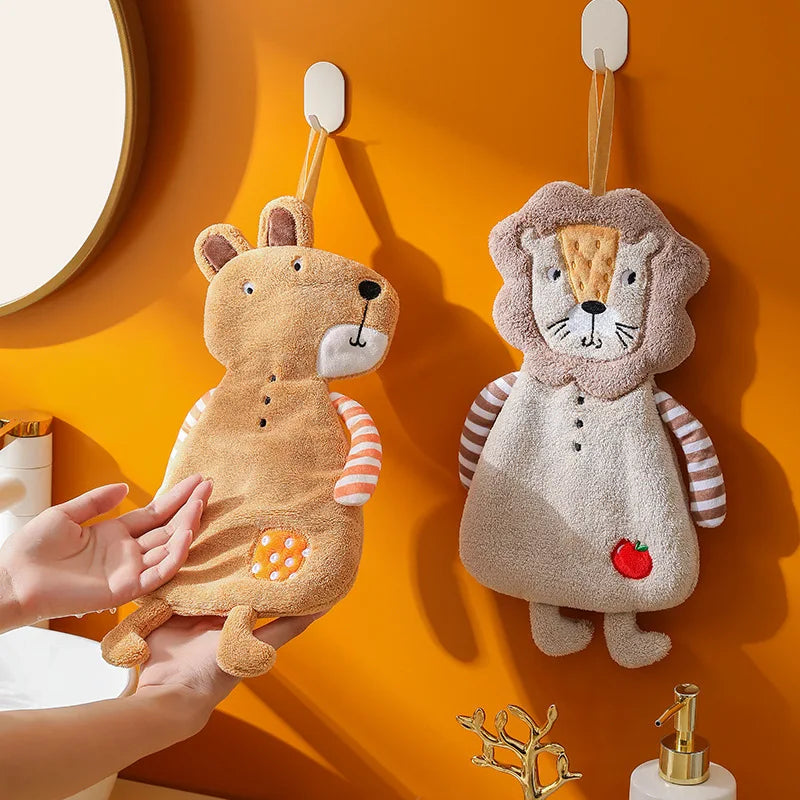 DecorBites™ Kids Coral Velvet Hanging Hand Towel: Soft, Skin-Friendly Kitchen & Bathroom Towel