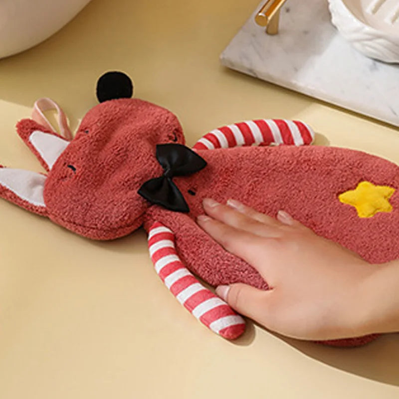 DecorBites™ Kids Coral Velvet Hanging Hand Towel: Soft, Skin-Friendly Kitchen & Bathroom Towel