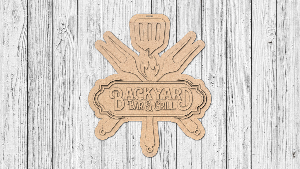 Backyard Bar and Grill Door Hanger - DIY Unfinished Kit - Lvl 2