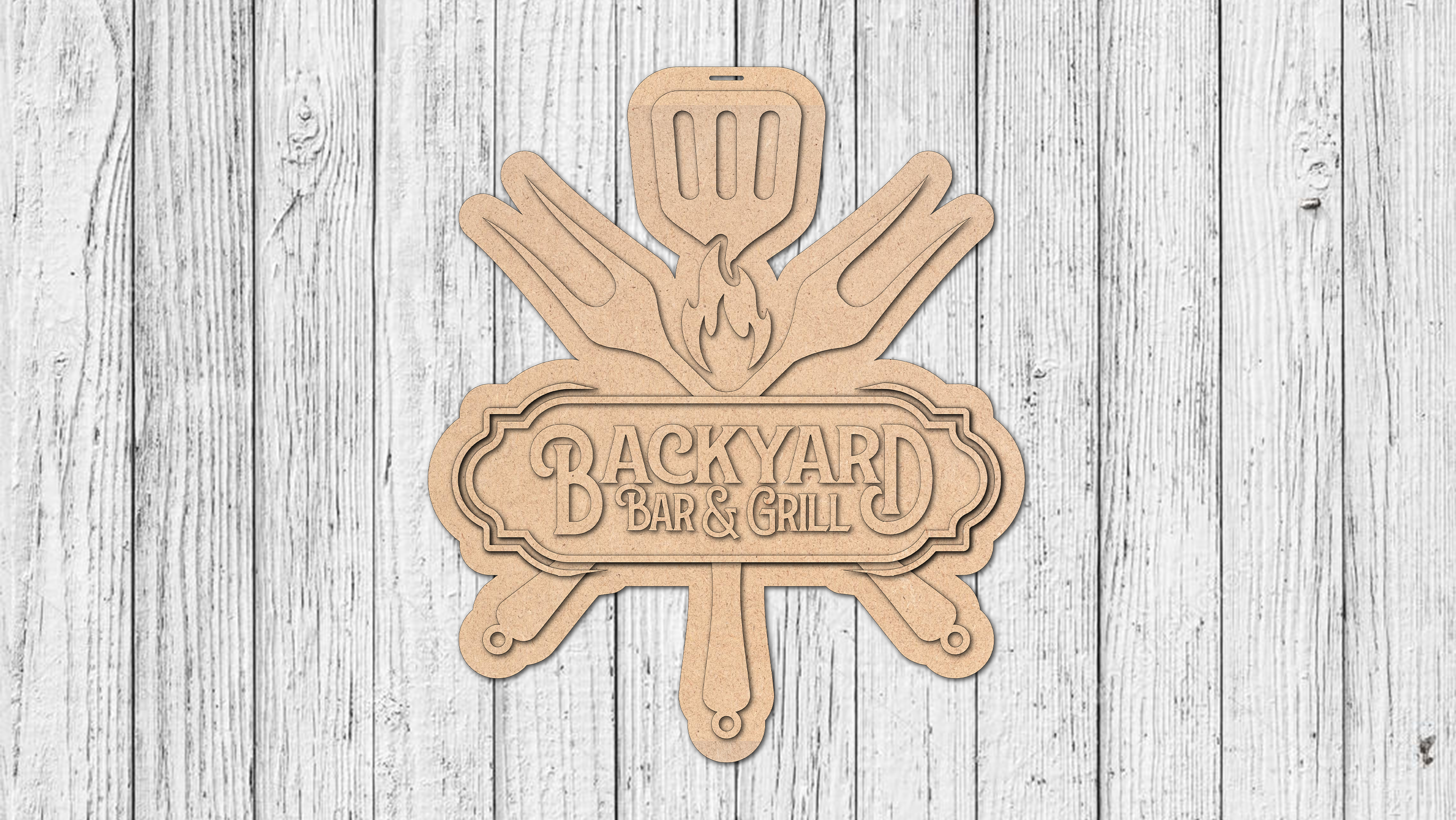 Backyard Bar and Grill Door Hanger - DIY Unfinished Kit - Lvl 2