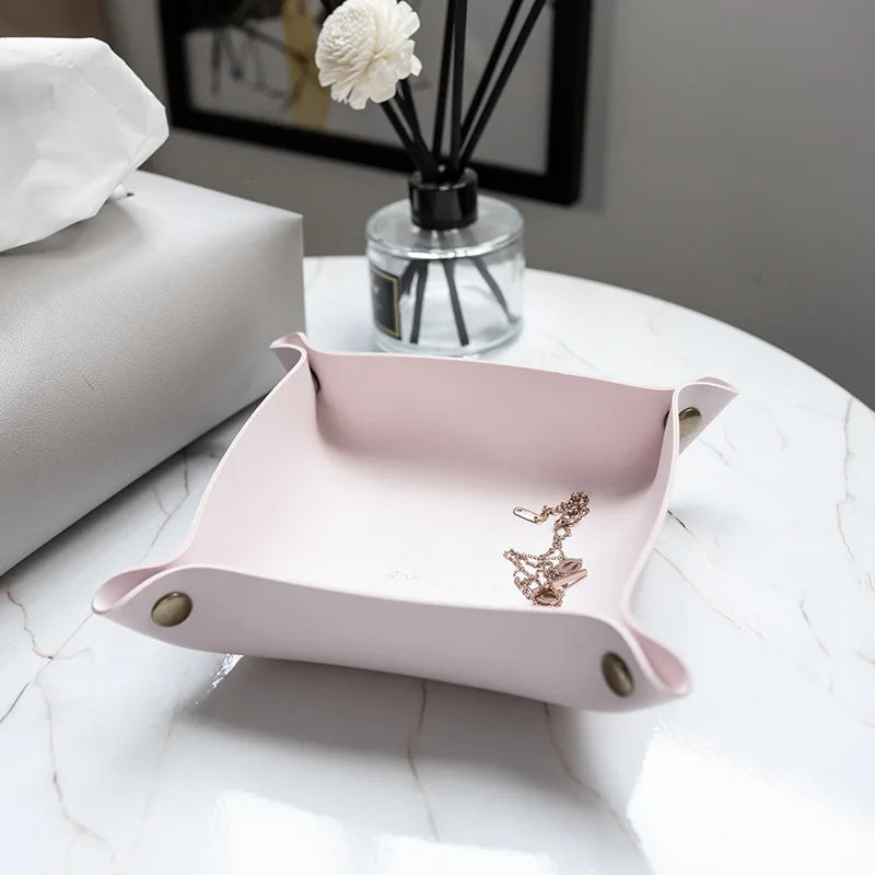 DecorBites™ Leather Desktop Organizer Tray: Home/Office Cosmetics, Jewelry, Key Storage Holder