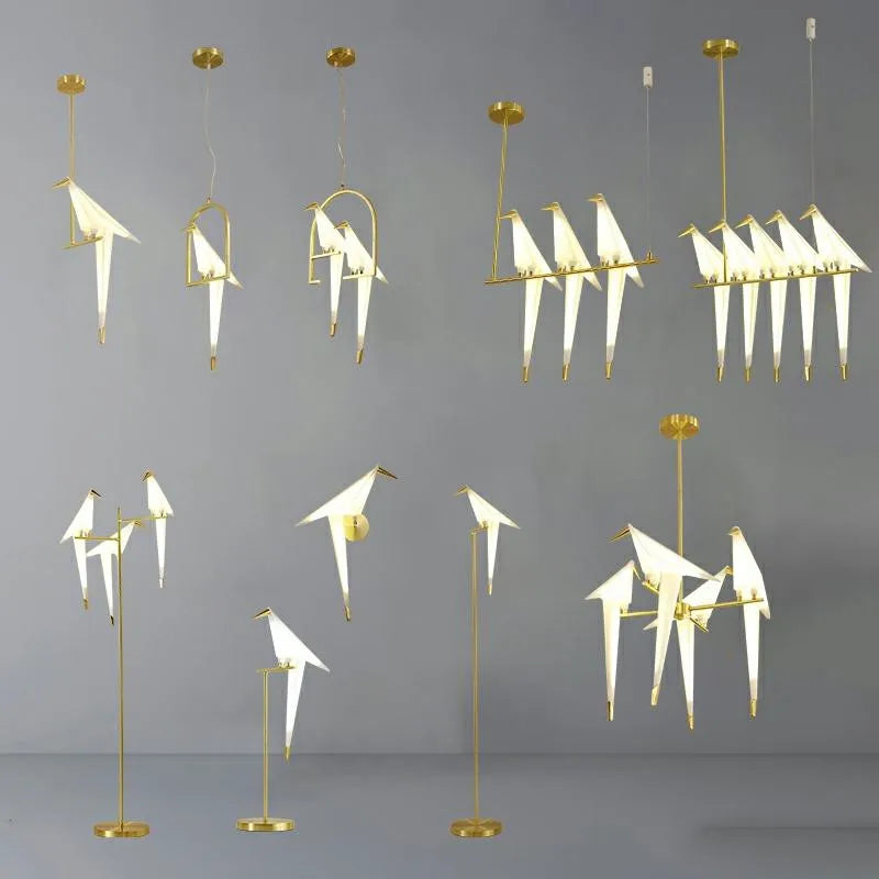 DecorBites™ Gold Cage Origami Bird Chandelier - Modern Light Fixture for Home Decor