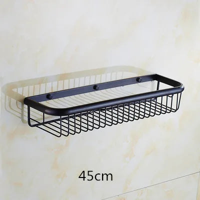 DecorBites™ Gold Brass Bathroom Shelf with Towel Hanger, Shampoo Holder, and Basket
