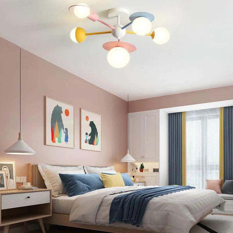 DecorBites™ Kids Nordic Glass Chandelier LED Ceiling Light - Blue Pink Cartoon Theme