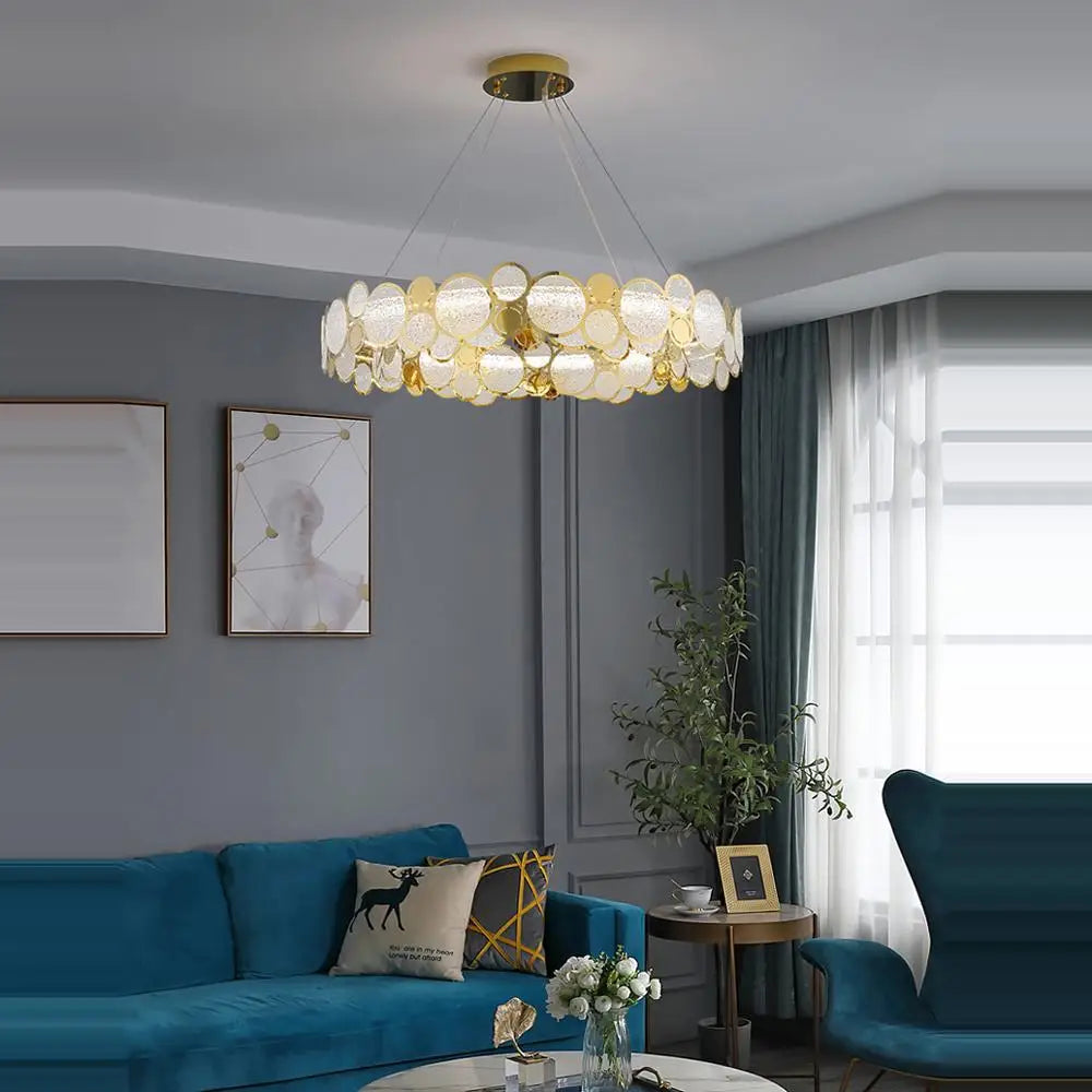 DecorBites™ Gold Iron Glass Chandelier Lighting for Dinning Room