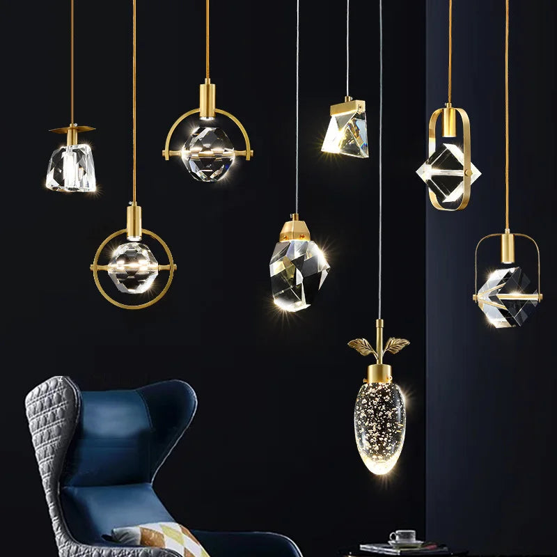 DecorBites™ Gold Crystal Pendant Light Chandelier for Living Room Kitchen LED Art Deco